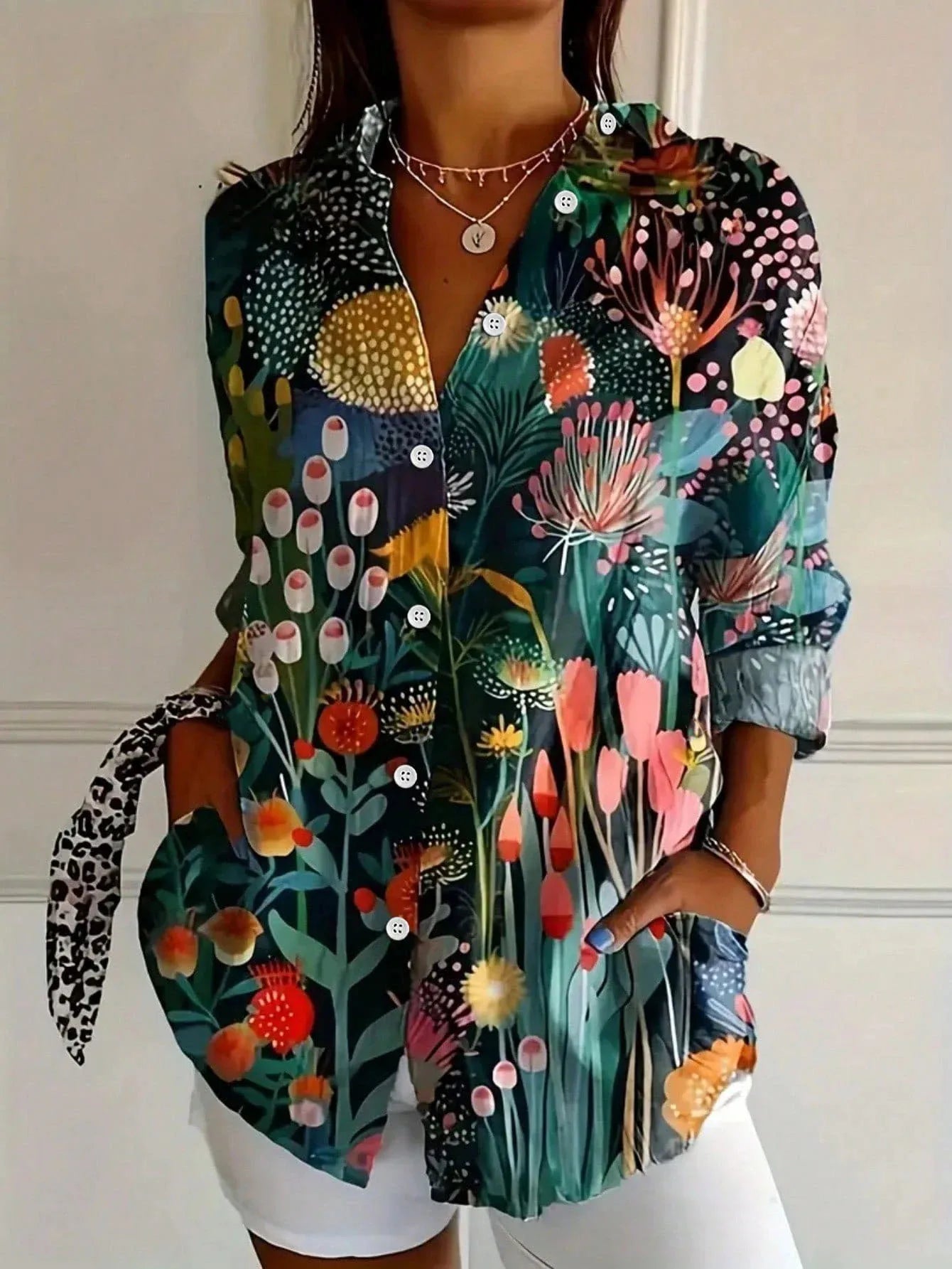 Giulia Blouse Femme – Imprimé Floral Multicolore, Coupe Fluide et Col Classique