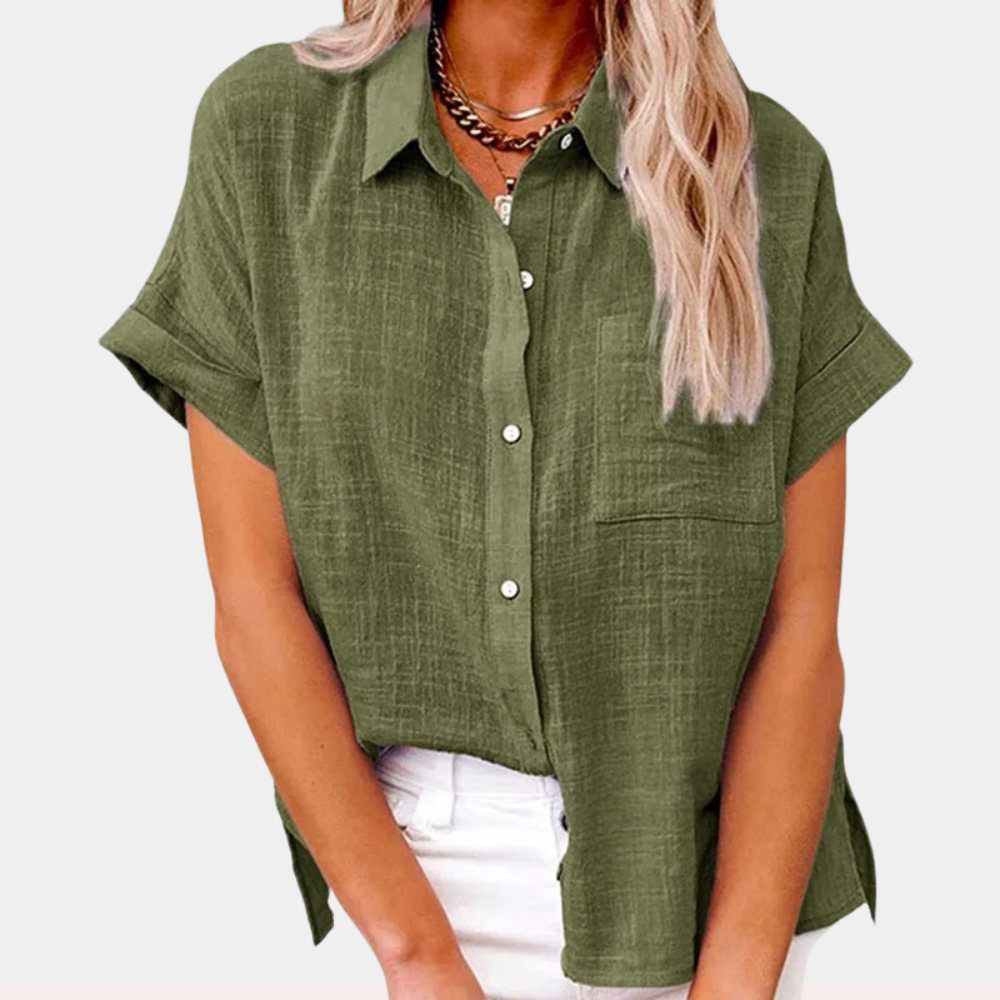 Harper Blouse Femme – Coupe Ample, Manches Courtes et Boutonnage Classique
