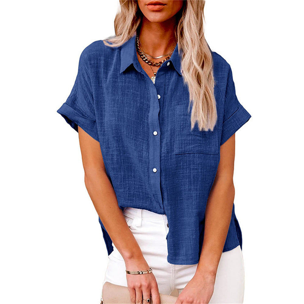 Harper Blouse Femme – Coupe Ample, Manches Courtes et Boutonnage Classique