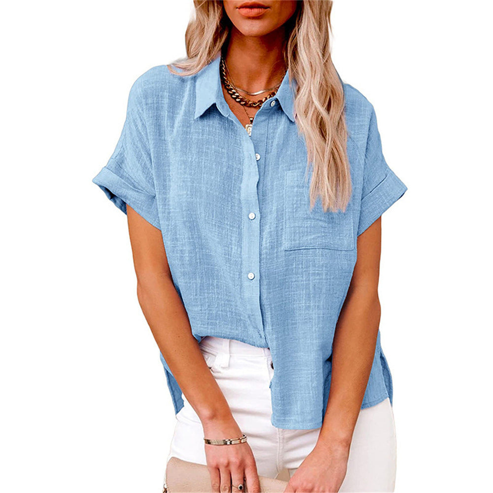 Harper Blouse Femme – Coupe Ample, Manches Courtes et Boutonnage Classique