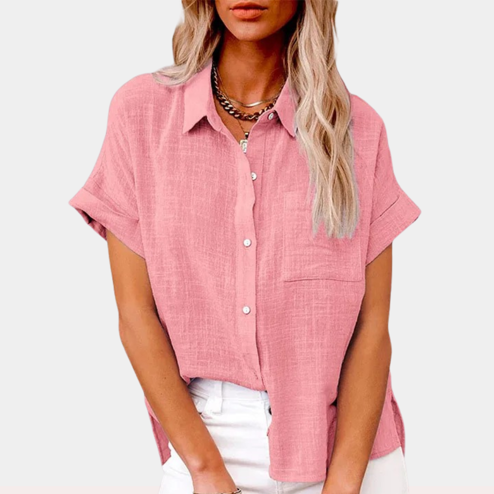 Harper Blouse Femme – Coupe Ample, Manches Courtes et Boutonnage Classique