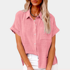Harper Blouse Femme – Coupe Ample, Manches Courtes et Boutonnage Classique