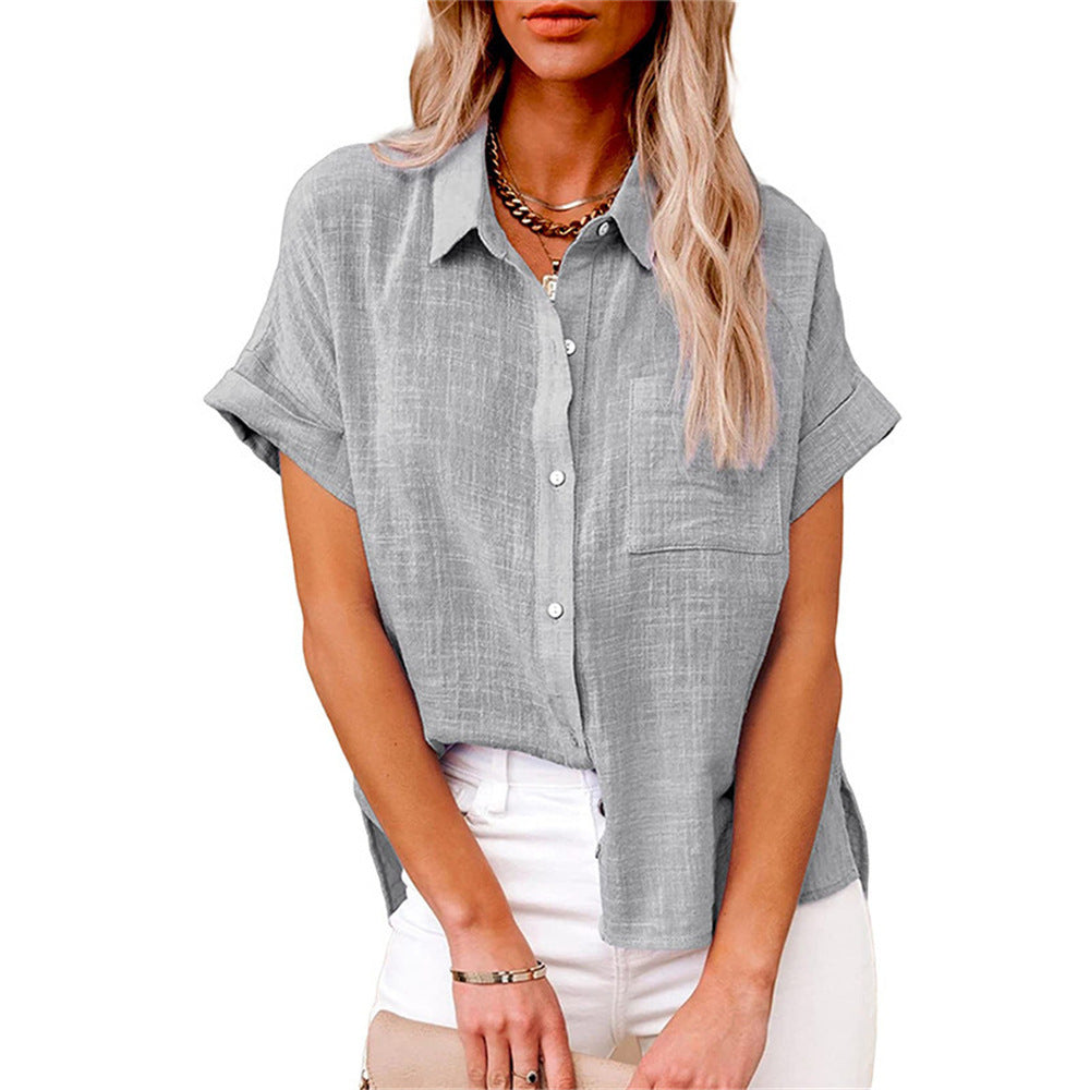 Harper Blouse Femme – Coupe Ample, Manches Courtes et Boutonnage Classique