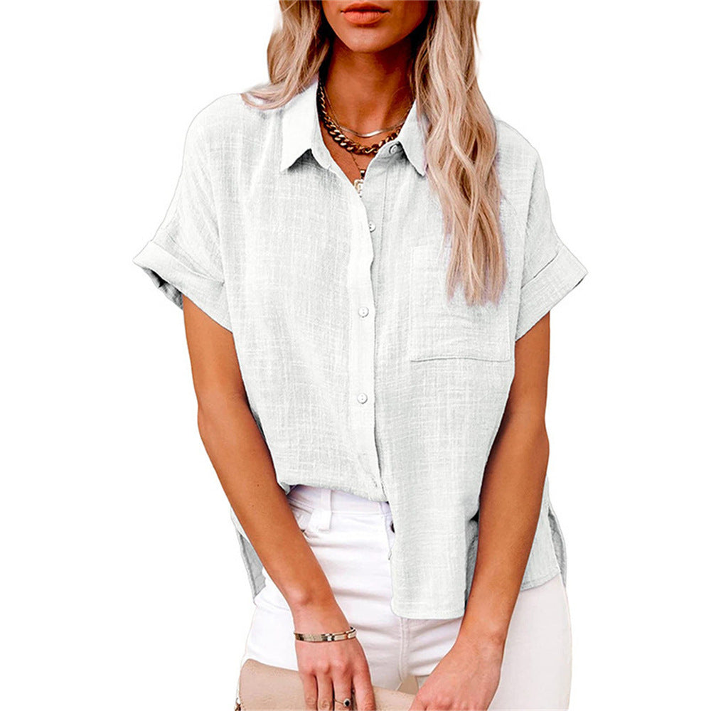 Harper Blouse Femme – Coupe Ample, Manches Courtes et Boutonnage Classique