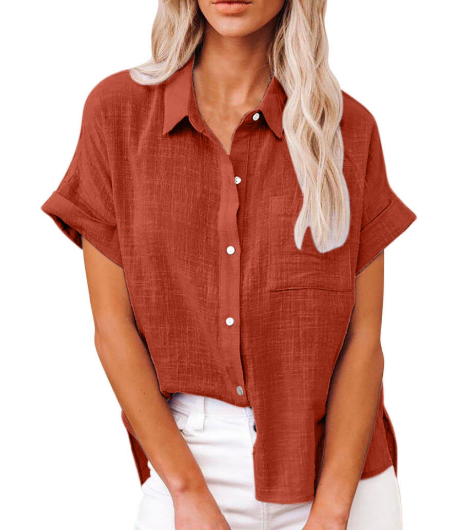 Harper Blouse Femme – Coupe Ample, Manches Courtes et Boutonnage Classique