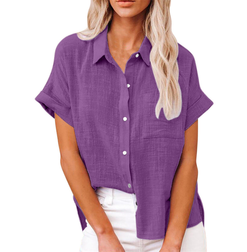 Harper Blouse Femme – Coupe Ample, Manches Courtes et Boutonnage Classique