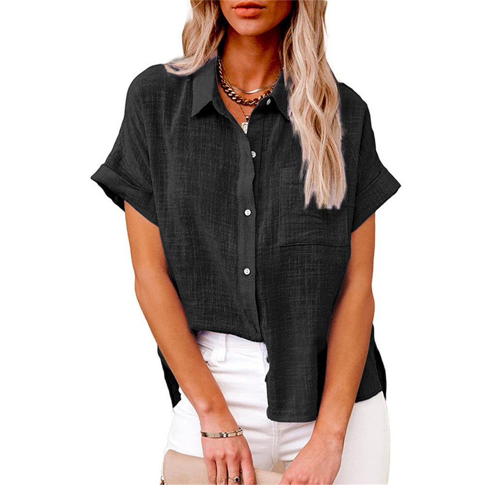 Harper Blouse Femme – Coupe Ample, Manches Courtes et Boutonnage Classique