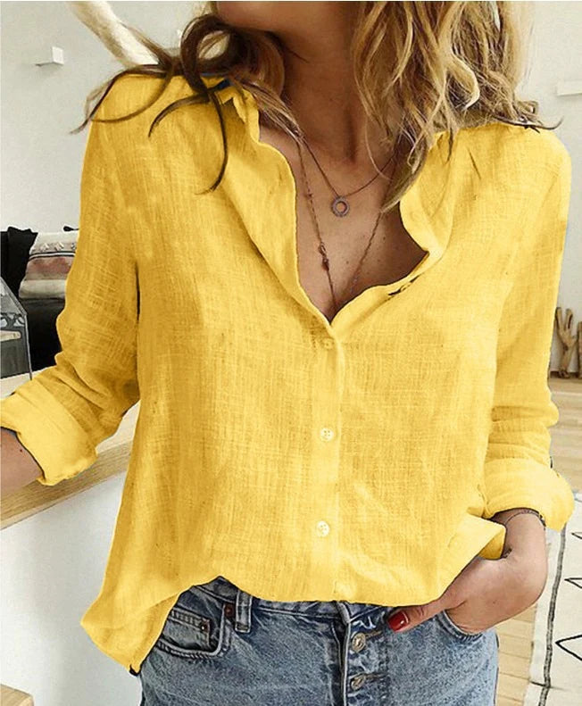 Naomi Blouse Femme – Col Ouvert Élégant, Manches Mi-Longues et Coupe Fluide