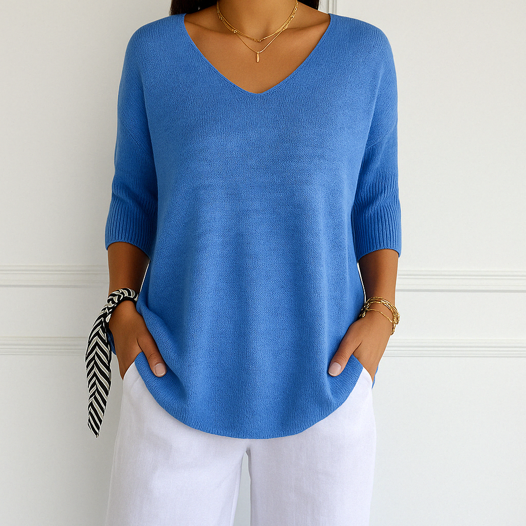 Ingrid Pull Col V Femme – Maille Fine Douce avec Coupe Fluide et Élégante