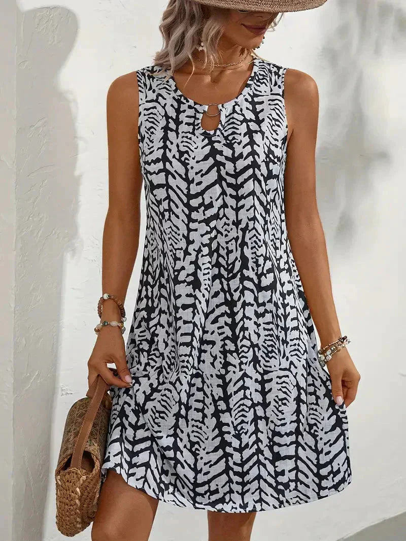 Seraphine Robe Courte Femme – Robe Sans Manches Imprimée avec Coupe Fluide & Esprit Estival