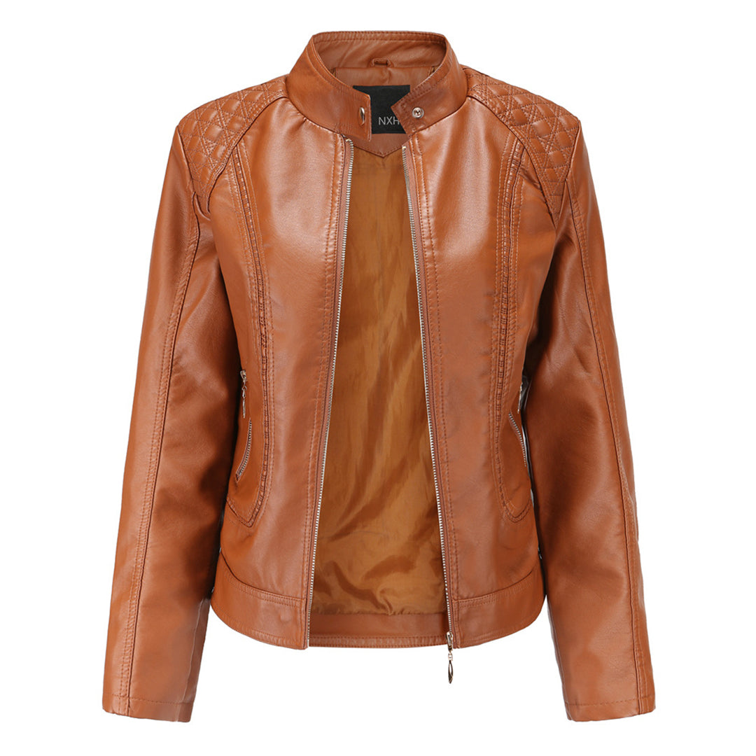 Freyja Veste Femme en Similicuir – Col Montant Élégant avec Fermetures Éclair Modernes