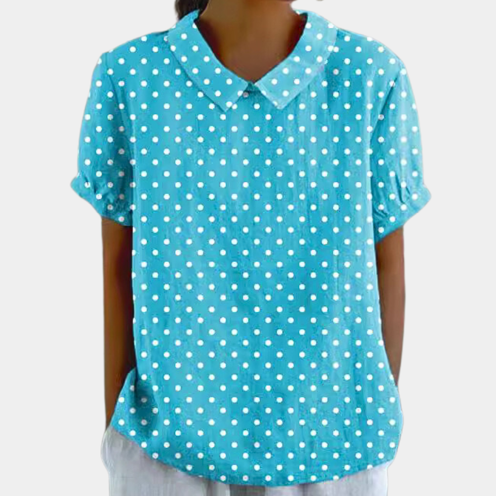 Marlowe Blouse Femme – Haut Fleuri à Col Claudine avec Manches Courtes & Style Décontracté