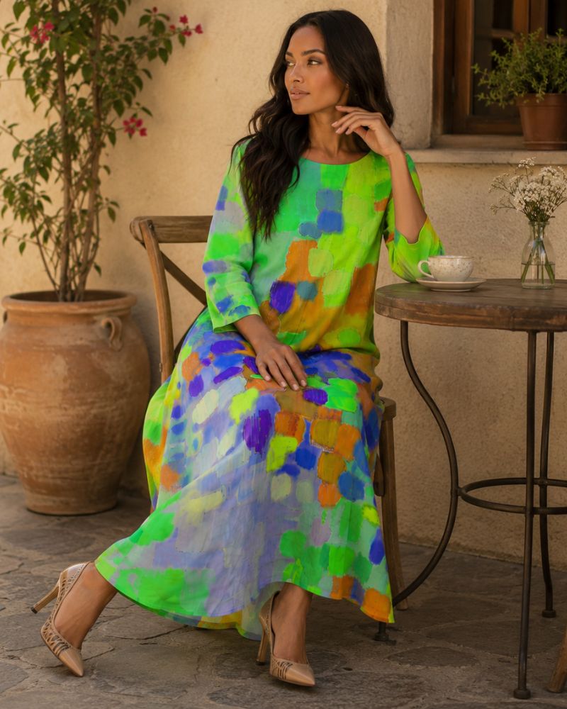 Rosalia Robe Maxi Femme – Imprimé Artistique Coloré et Coupe Fluide Bohème