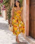 Skylar Robe Midi Fleurie Femme Sans Manches Style Estival Élégant et Léger
