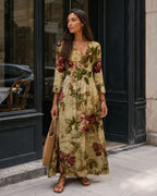 Scarlett Robe Maxi Fleurie Femme Col V Fluide Élégante avec Poches Chic