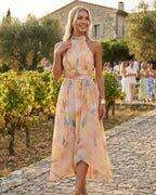 Aubrey Robe Maxi Fleurie Femme Col Halter Élégante pour Soirées et Cérémonies