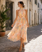 Aubrey Robe Maxi Fleurie Femme Col Halter Élégante pour Soirées et Cérémonies