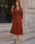 Mallory Robe Midi Femme Imprimé Botanique Col V Élégante pour Cérémonies Chic