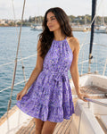Hailey Robe Femme Fleurie Dos Nu à Col Halter avec Ceinture Élégante Chic