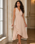 Sienna Women's Midi Dress – Asymmetric Sleeveless with Wrap Neckline