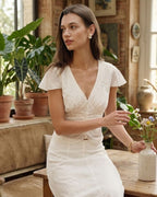 Emerson Blouse Femme Col V Brodée à Manches Volantées Élégante et Chic