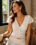 Emerson Blouse Femme Col V Brodée à Manches Volantées Élégante et Chic