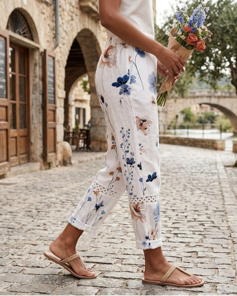 Paisley Pantalon Femme Imprimé Coupe Large Taille Élastique Léger et Élégant