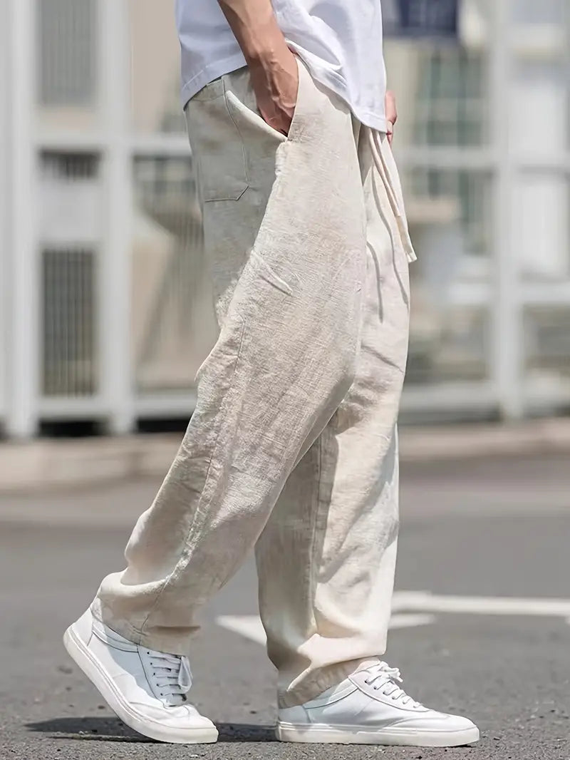 Wyatt Pantalon Homme – Pantalon Ample en Lin avec Taille Ajustable et Style Décontracté