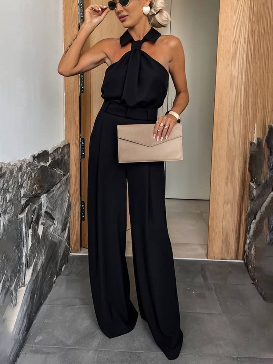Noémie Combinaison Femme – Modèle Sans Manches à Col Chemise, Jambes Larges & Poches