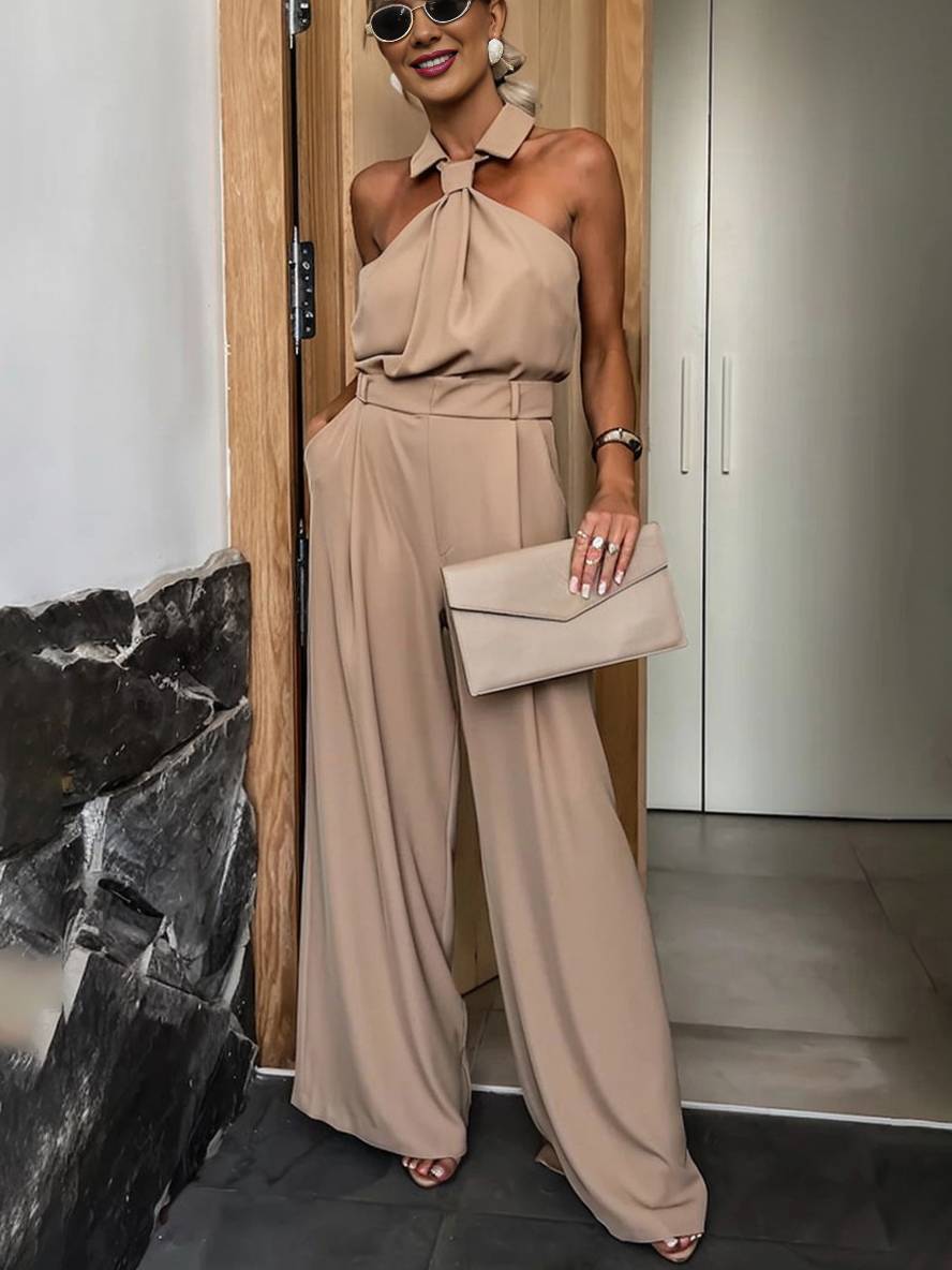 Noémie Combinaison Femme – Modèle Sans Manches à Col Chemise, Jambes Larges & Poches