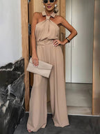 Noémie Women's Jumpsuit – Sleeveless Model with Shirt Collar, Wide Legs & Pockets