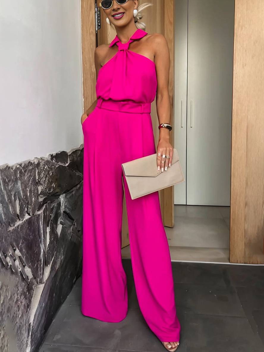 Noémie Combinaison Femme – Modèle Sans Manches à Col Chemise, Jambes Larges & Poches