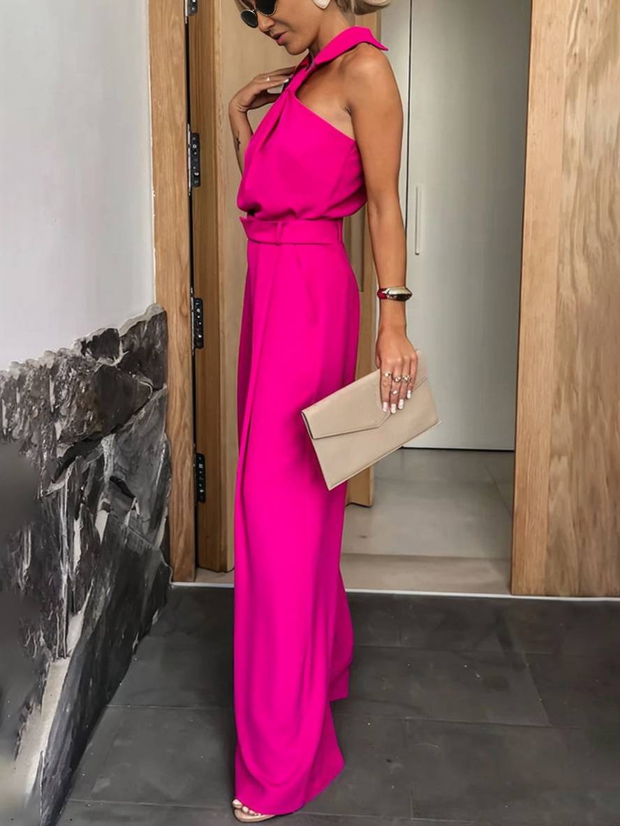 Noémie Women's Jumpsuit – Sleeveless Model with Shirt Collar, Wide Legs & Pockets