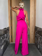 Noémie Women's Jumpsuit – Sleeveless Model with Shirt Collar, Wide Legs & Pockets