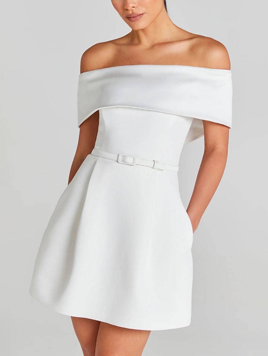 Parker Robe de Cocktail Femme – Robe Patineuse à Épaules Dénudées avec Ceinture Élégante