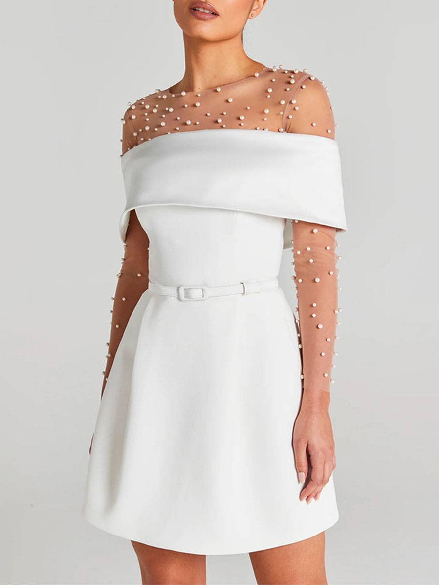 Parker Robe de Cocktail Femme – Robe Patineuse à Épaules Dénudées avec Ceinture Élégante