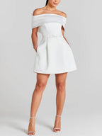 Vestido de Cóctel para Mujer Parker – Vestido Patinador con Hombros Descubiertos y Cinturón Elegante