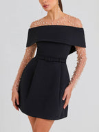 Vestido de Cóctel para Mujer Parker – Vestido Patinador con Hombros Descubiertos y Cinturón Elegante