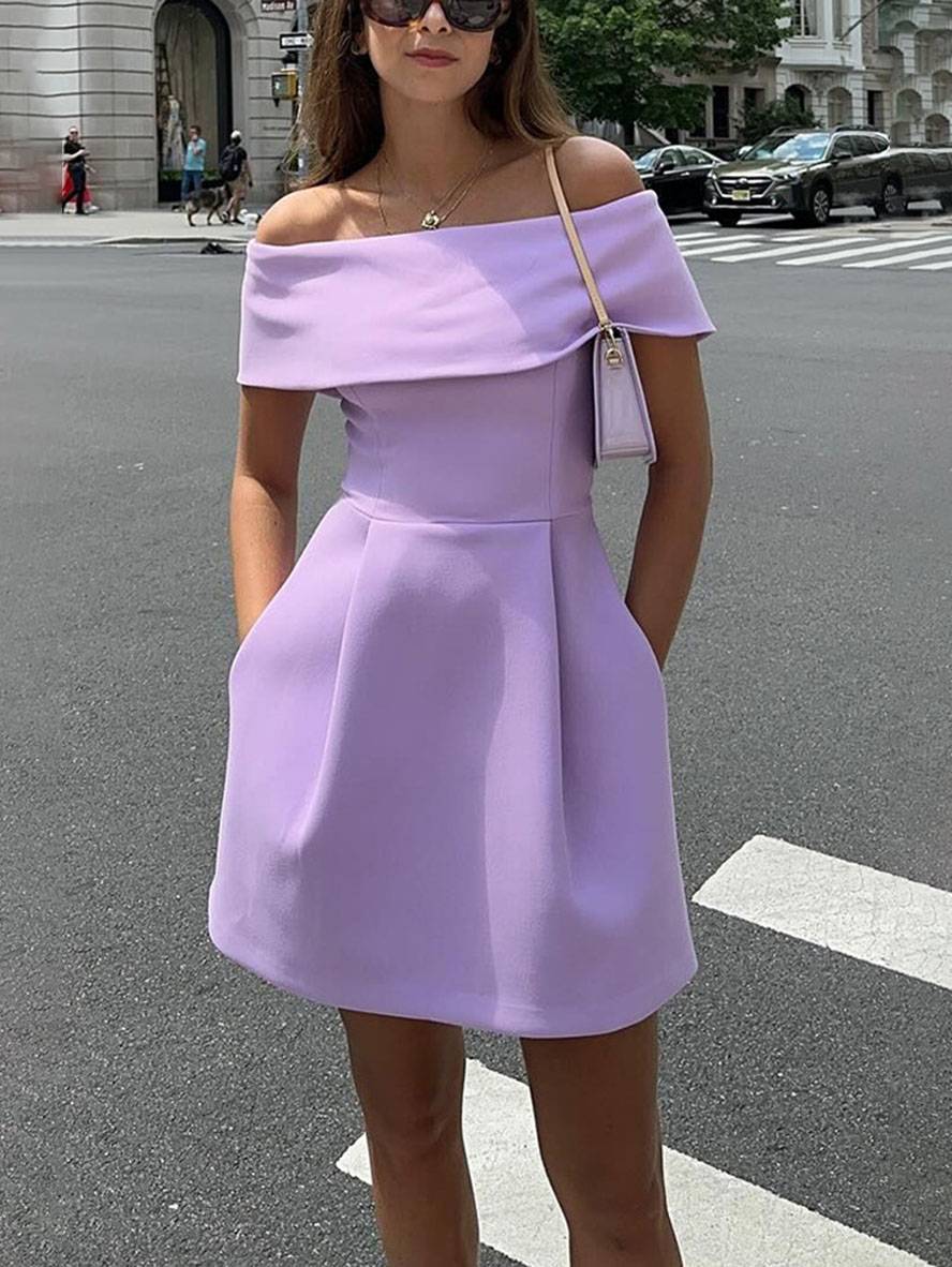 Vestido de Cóctel para Mujer Parker – Vestido Patinador con Hombros Descubiertos y Cinturón Elegante