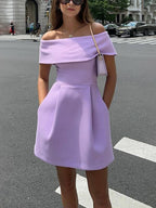 Vestido de Cóctel para Mujer Parker – Vestido Patinador con Hombros Descubiertos y Cinturón Elegante