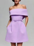 Vestido de Cóctel para Mujer Parker – Vestido Patinador con Hombros Descubiertos y Cinturón Elegante