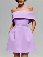 Vestido de Cóctel para Mujer Parker – Vestido Patinador con Hombros Descubiertos y Cinturón Elegante