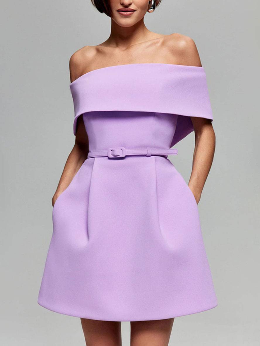 Parker Robe de Cocktail Femme – Robe Patineuse à Épaules Dénudées avec Ceinture Élégante