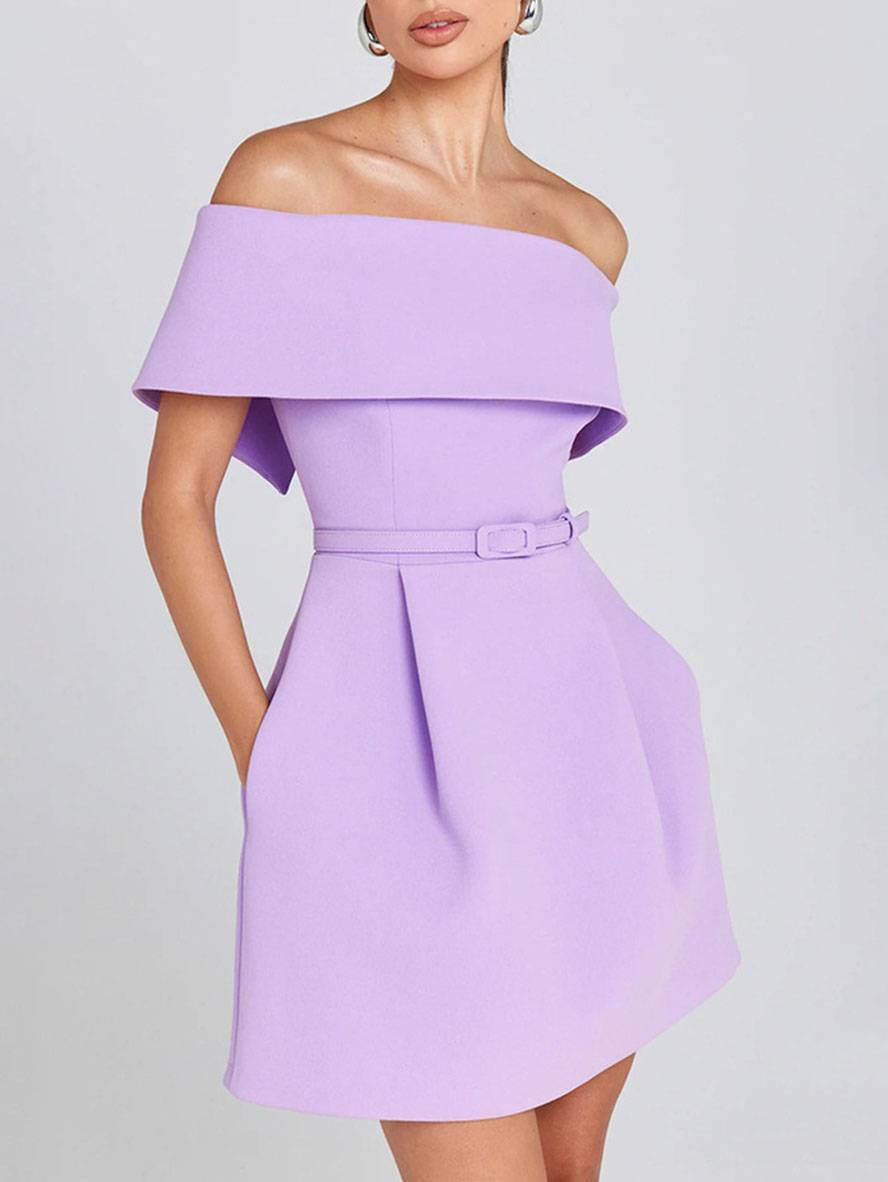 Vestido de Cóctel para Mujer Parker – Vestido Patinador con Hombros Descubiertos y Cinturón Elegante