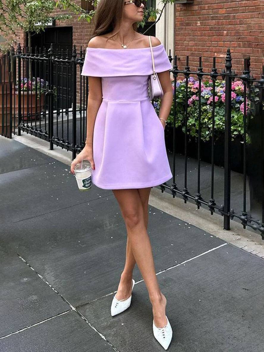 Vestido de Cóctel para Mujer Parker – Vestido Patinador con Hombros Descubiertos y Cinturón Elegante
