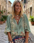 Élise Blouse Femme – Blouse Fleurie à Boutons et Manches Mi-Longues