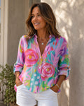 Giulia Blouse Femme – Imprimé Floral Multicolore, Coupe Fluide et Col Classique