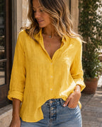 Naomi Blouse Femme – Col Ouvert Élégant, Manches Mi-Longues et Coupe Fluide