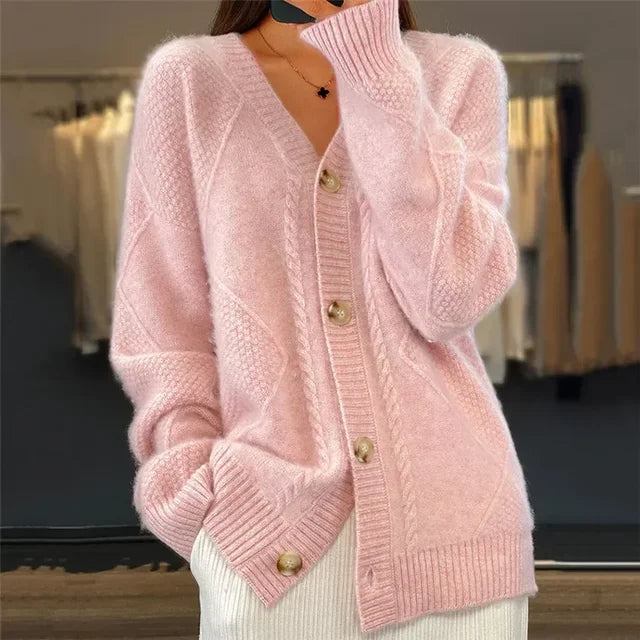 Monroe Cardigan Femme – Gilet Cachemire à Boutons avec Maille Texturée Élégante
