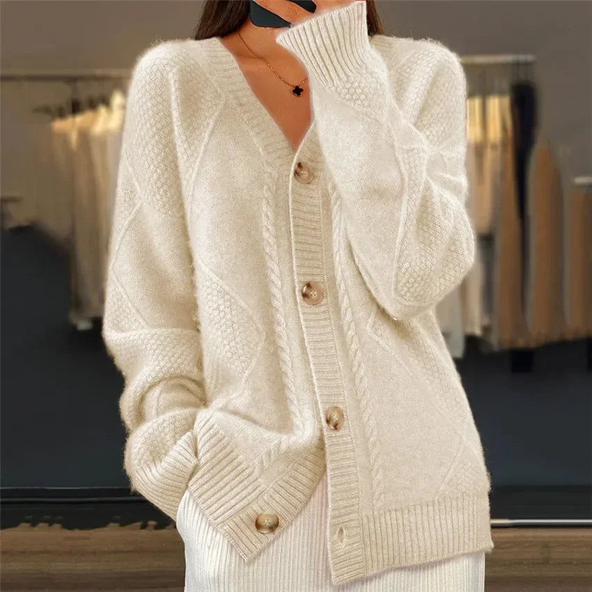 Monroe Cardigan Femme – Gilet Cachemire à Boutons avec Maille Texturée Élégante